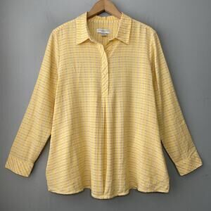 Lagenlook Top Size Petite M Butter Yellow Plaid Cottagecore Country Pocket Tunic